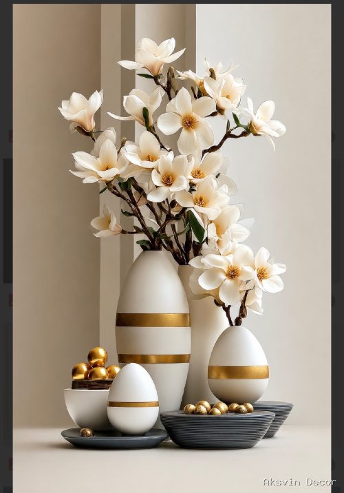 White vase with white flowers